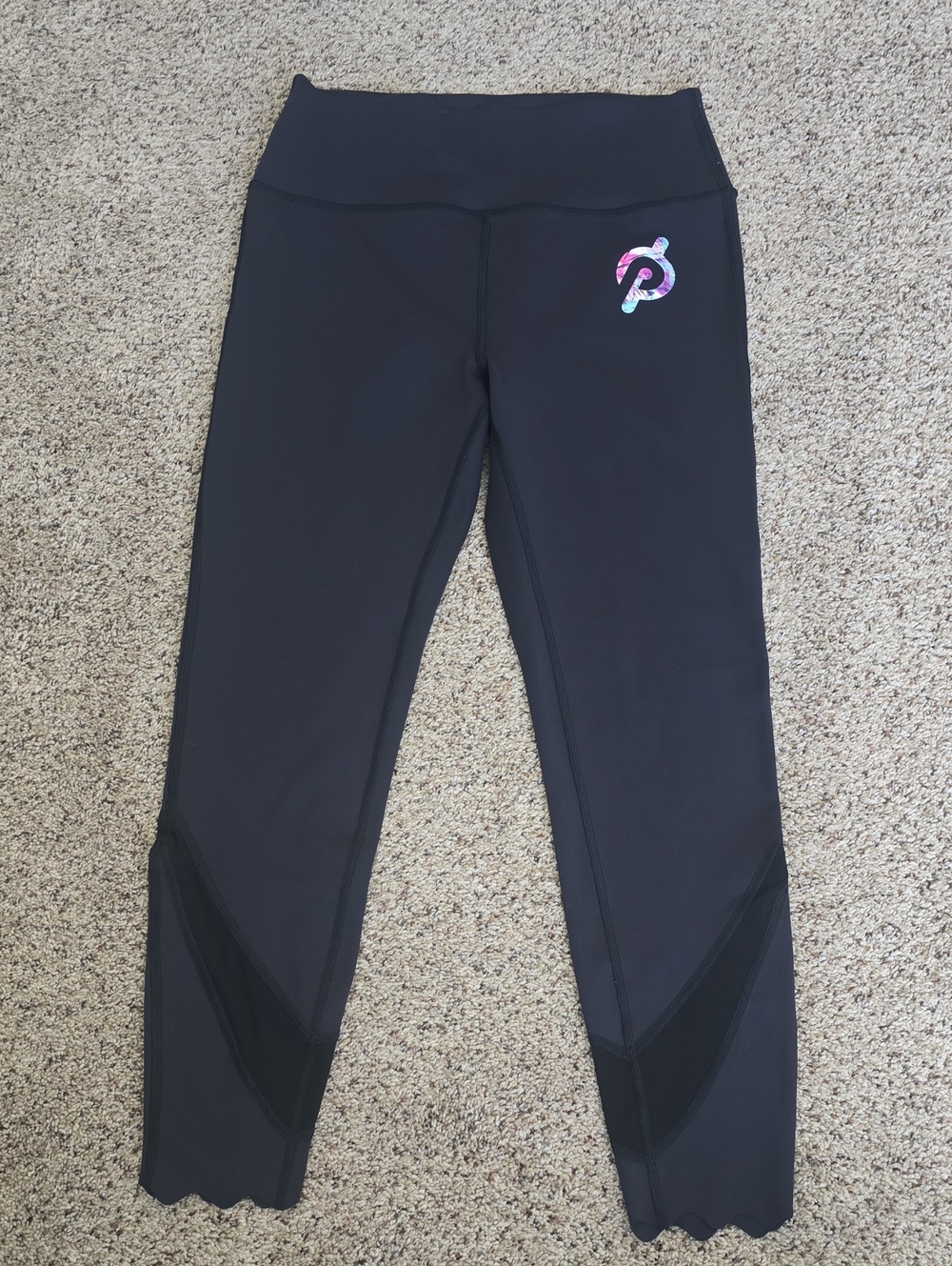 Peloton Sz L Black Leggings With Scalloped Details